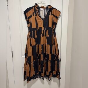 Crosby Black and Tan Casual Midi Sundress